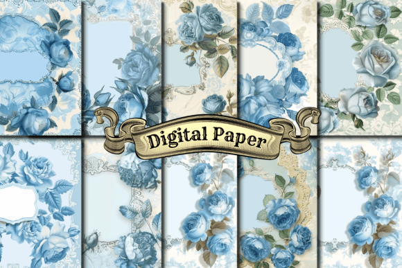 Download Vintage Blue Rose Digital Paper - Rose digital paper Collection