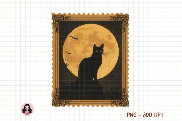 Download Black Cat Full Moon Retro Halloween PNG - Retro halloween png Collection