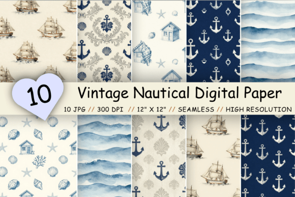 Download Vintage Nautical Digital Paper Pack - Digital paper pack Collection