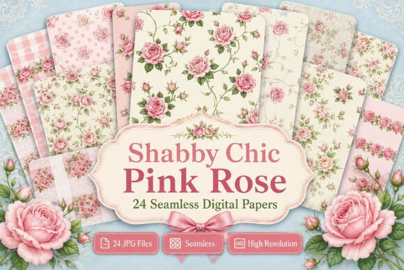 Download Shabby Chic Pink Rose Digital Paper - Rose digital paper Collection