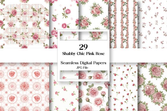 Download Shabby Chic Pink Rose Digital Paper - Rose digital paper Collection