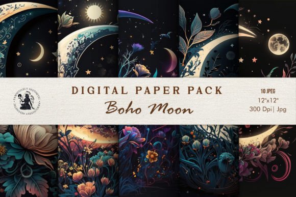 Download Boho Moon Digital Paper Pack - Digital paper pack Collection