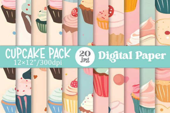 Download Watercolor Cupcake Digital Paper Pack - Digital paper pack Collection