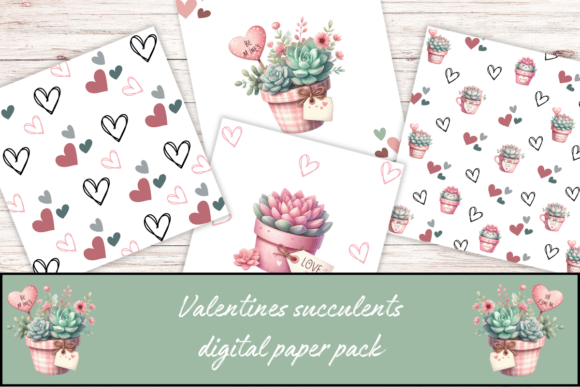 Download Valentines Digital Paper Pack Succulents - Digital paper pack Collection