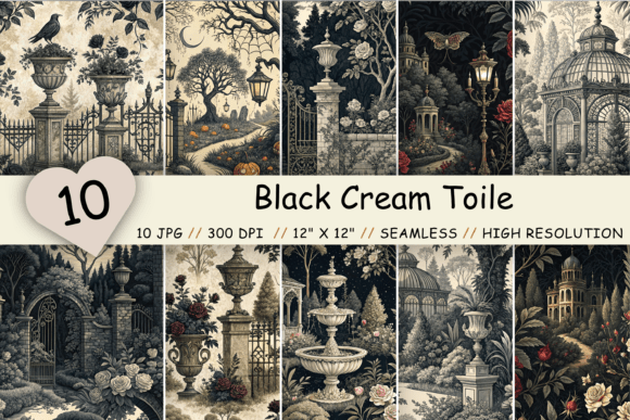 Download Black Cream Toile Digital Paper Pack - Digital paper pack Collection